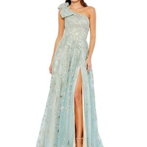NWT Mac Duggal 11177 Embellished Bow One Shoulder A Line Gown Sequin Dress Sz 14